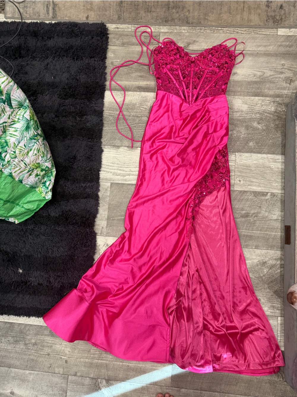 Colors pink beaded prom dress